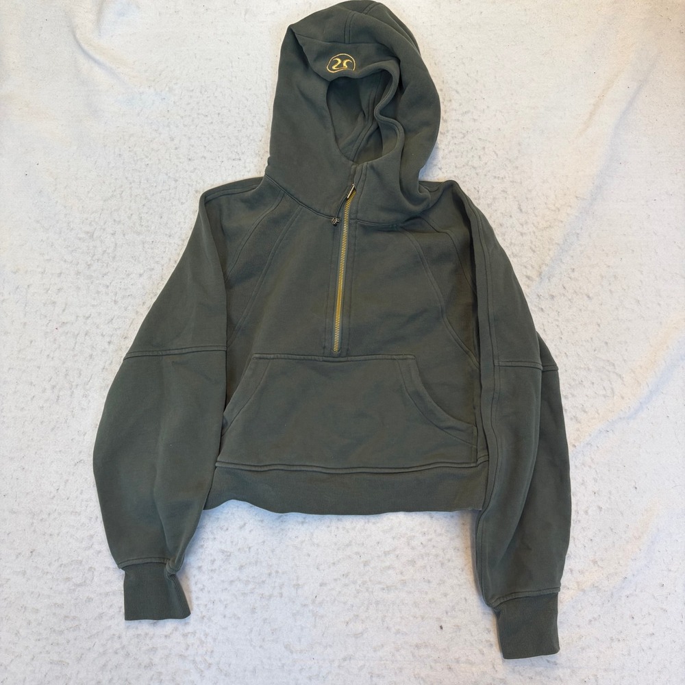 Lululemon Scuba Oversized Half Zip Hoodie Womens XS/S Green Cropped Cotton Blend
